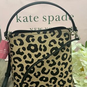 Kate Spade Darcy Leopard cheetah Print small bucket shoulder Bag crossbody NWT